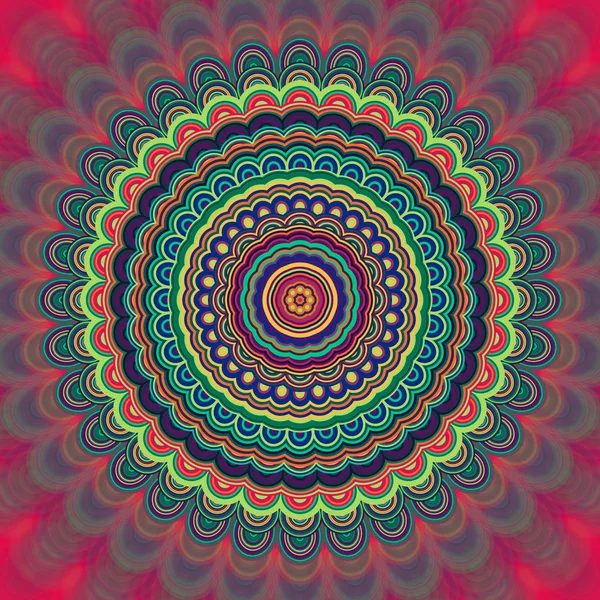 Fondo de adorno de mandala bohemio abstracto - patrón vectorial caleidoscopio circular gráfico de elipses concéntricas — Vector de stock