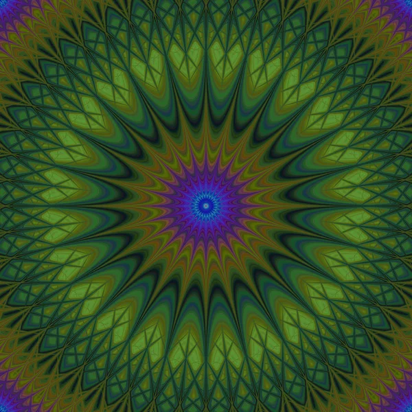 Psykedeliska mandala fraktal bakgrund - Kalejdoskop vektorbild mönster från böjda stjärnor — Stock vektor