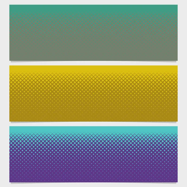Conjunto de banner horizontal de patrón cuadrado de medio tono - ilustración vectorial de cuadrados diagonales — Archivo Imágenes Vectoriales