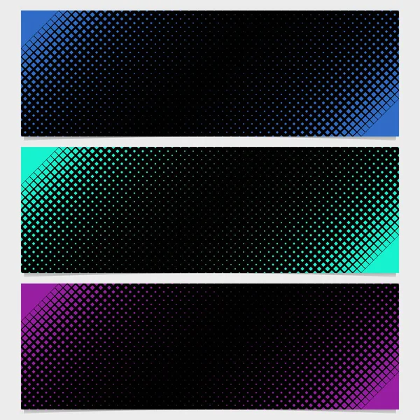 Conjunto de diseño de plantilla de banner de patrón cuadrado de medio tono - ilustración vectorial de cuadrados diagonales — Archivo Imágenes Vectoriales