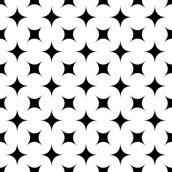 Black and white seamless abstract geometric star pattern - vector background from curved shapes — Stock Vector