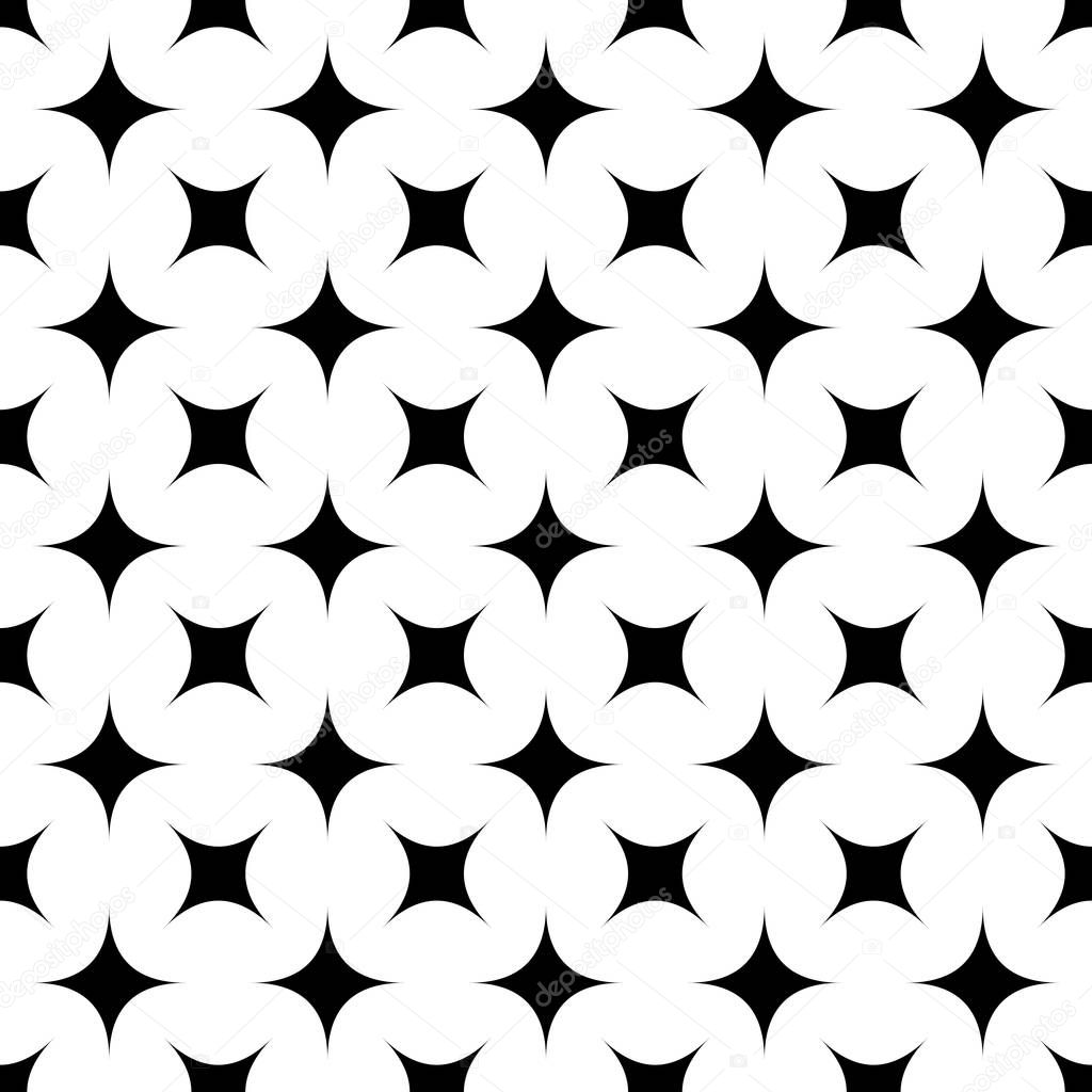Black and white seamless abstract geometric star pattern - vector background from curved shapes