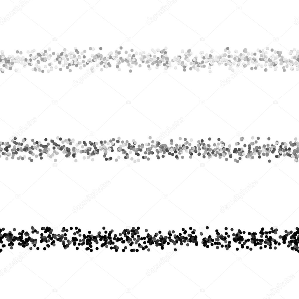 Repeatable random dot pattern text dividing line design set - vector graphic design elements from circles