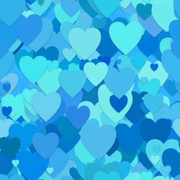 Fondo de patrón de corazón al azar sin costuras - diseño de vectores de corazones en tonos azules claros — Vector de stock