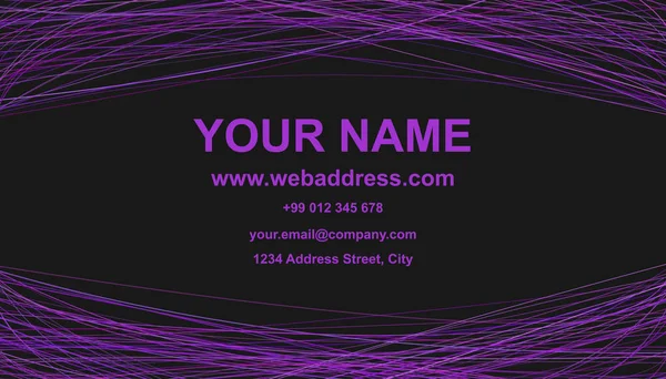 Abstrakte Visitenkarten-Vorlage - Vektorgrafik mit gewölbten Linien in violetten Tönen auf schwarzem Hintergrund — Stockvektor