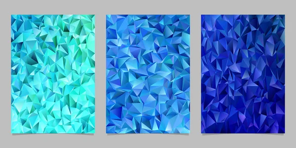 Abstract tiled triangle mosaic page template set - vector flyer background graphic designs from blue toned triangles — Stock Vector