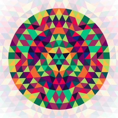 Yuvarlak geometrik üçgen sürekli değişen mandala tasarım - simetrik vektör desen grafiği