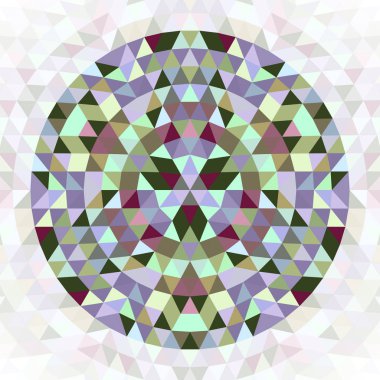 Yuvarlak üçgen kaleydoskop mandala tasarım sembolü - simetrik vektör desen sanat renkli üçgenler