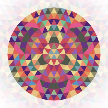 Dairesel soyut geometrik üçgen kaleydoskop tasarım - simetrik vektör desen grafiği renkli üçgen