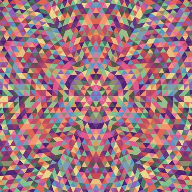 Yuvarlak geometrik üçgen kaleydoskop mandala arka plan - simetrik vektör desen tasarım çok renkli üçgenler