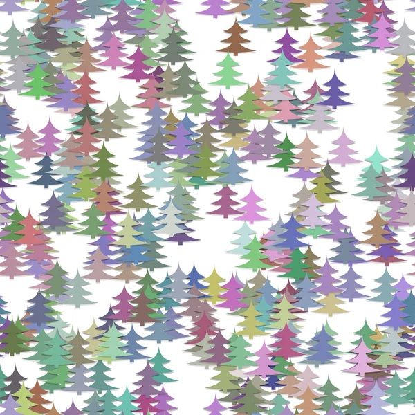 Färgglada slumpmässiga tall träd bakgrund - vinter dekoration grafisk design — Stock vektor