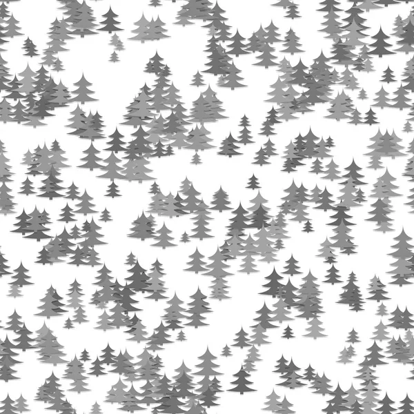 Fondo de vacaciones de invierno caótico sin costuras - patrón de pino gris Gráfico vectorial de Navidad — Vector de stock