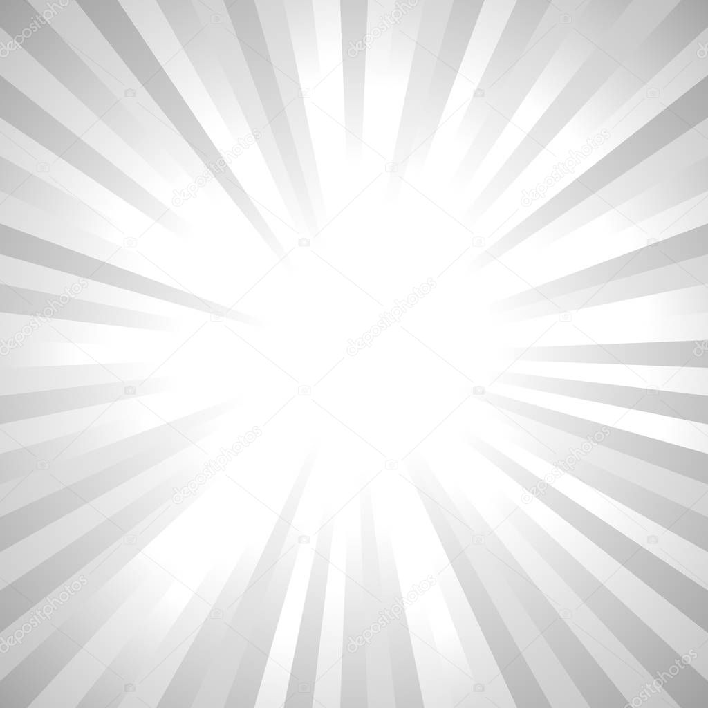 Grey sun rays background - gradient vector graphic design with radial ray stripes