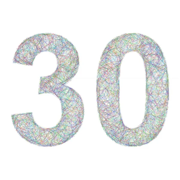 多彩素描周年设计-数字30 — 图库矢量图片