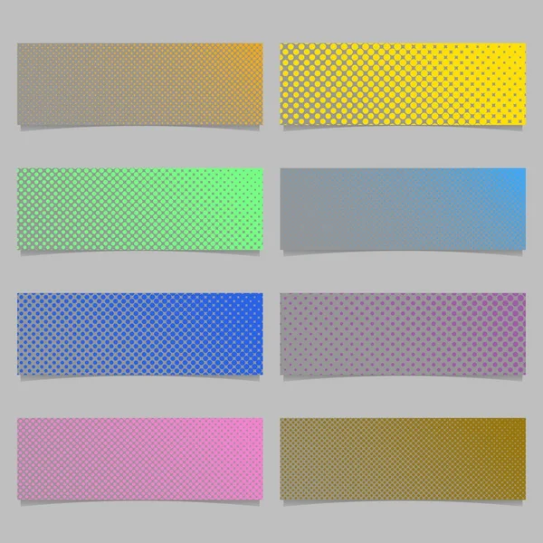 Ensemble de conception de fond de bannière de motif de demi-ton de couleur graphiques vectoriels rectangulaires horizontaux avec des cercles — Image vectorielle