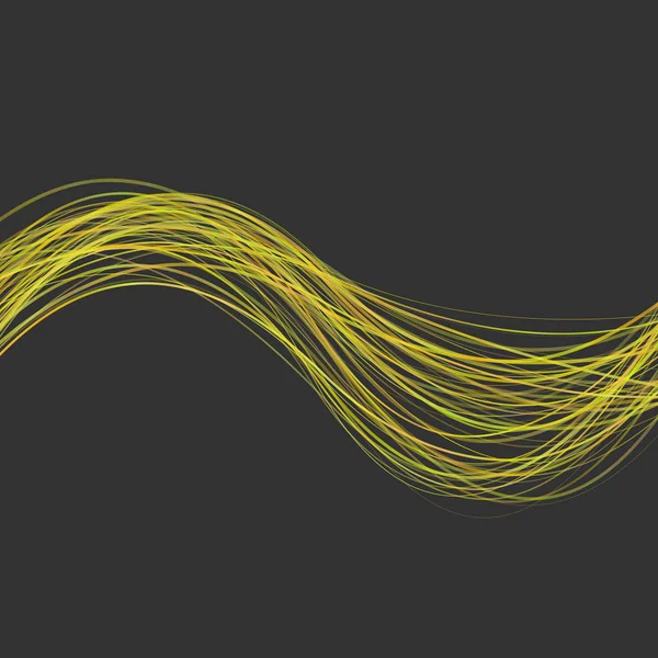 Абстрактный современный восковой фон - графический дизайн из желтых изогнутых волновых линий на черном фоне — стоковое фото
