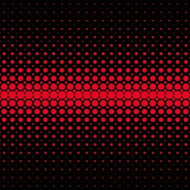 Yarı ton nokta desen arka plan - vektör grafiği, siyah zemin üzerine kırmızı daireler