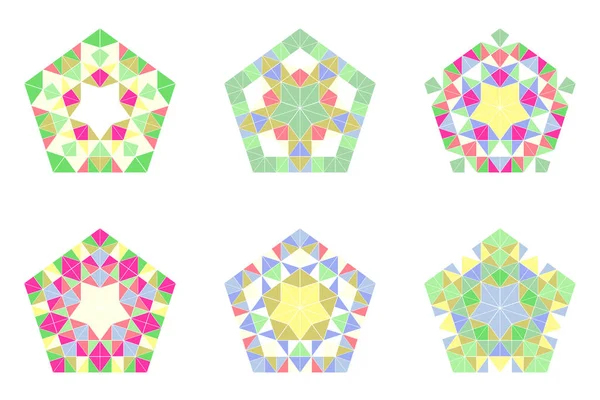 孤立したモザイク装飾五角形のポリゴンセット — ストックベクタ