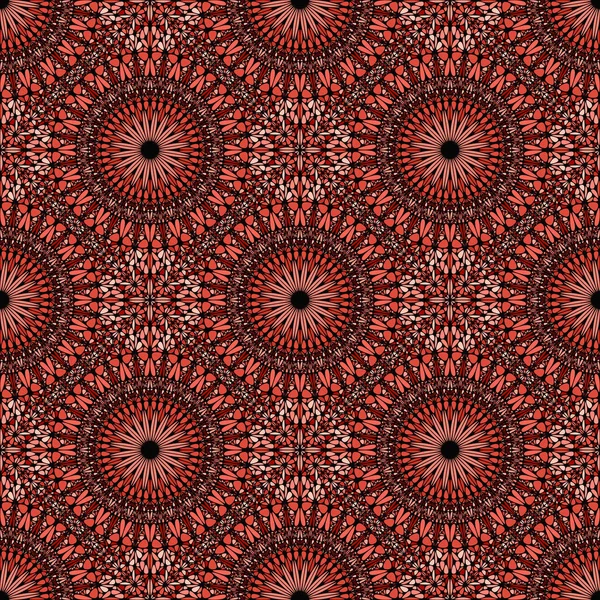 Nahtlose rote Bohemian Edelstein Mandala Ornament Muster Hintergrund — Stockvektor