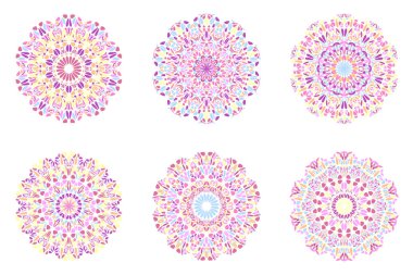 Renkli yuvarlak geometrik taç yapraklı mandala sembolü seti