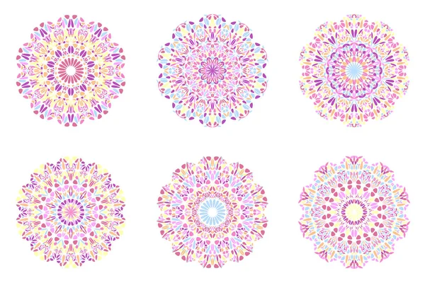 Colorful round abstract geometrical petal mandala symbol set — Stock Vector