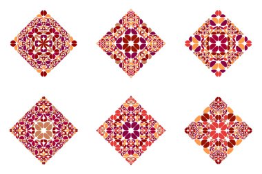 Soyut süslemeli geometrik izole çiçek kare çokgen kümesi