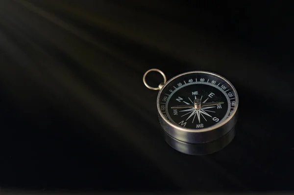 Compass Dark Black Background Copy Space Using Direction — Stock Photo, Image