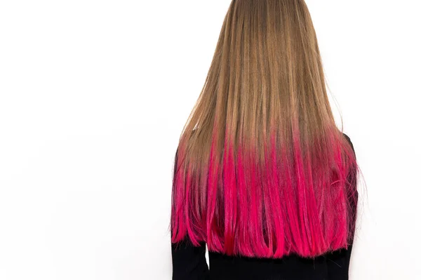 Dívka Růžovými Vlasy Zpola Obarvenými Barevné Vlasy Styl Žena — Stock fotografie