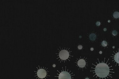 Koronavirüs hücreleri ve koyu arkaplanda enfeksiyon.