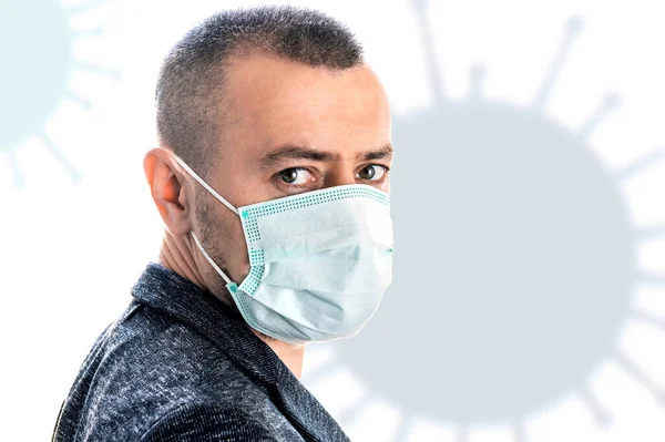 Człowiek Masce Ochrona Przed Koronawirusem Zakażeniem — Zdjęcie stockowe