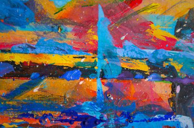 Soyut yağlı boya tablosu. Tuvalin dokusunda yağ var. El çizimi yağlı boya