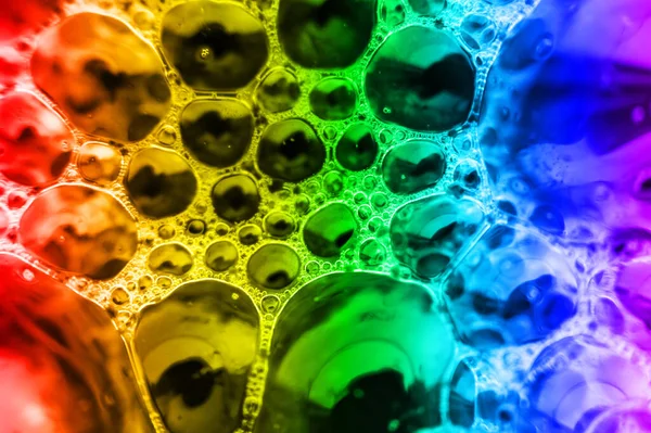 Різнокольоровий Візерунок Бульбашки Структура Піни Рідкій Поверхні Веселка — стокове фото