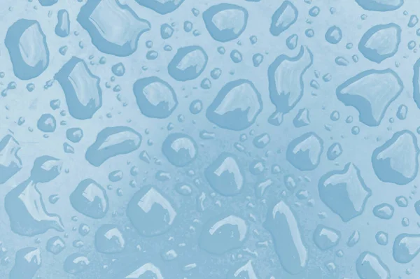 Druppels Water Een Blauwe Oppervlak — Stockfoto