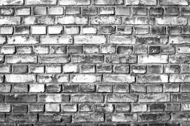 Eski tuğla duvar siyah beyaz. Köy tarzında eski bir tuğlanın tuğlası.