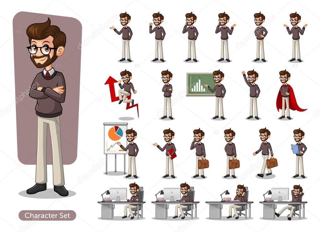 Set of hipster businessman vector illustration