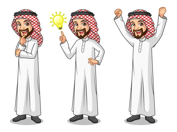 Set of businessman Saudi Arab Man getting ideas gesture — Stock Vector