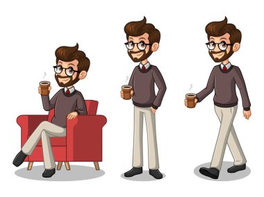 Bir kahve içme ile bir mola verme hipster işadamı kümesi 