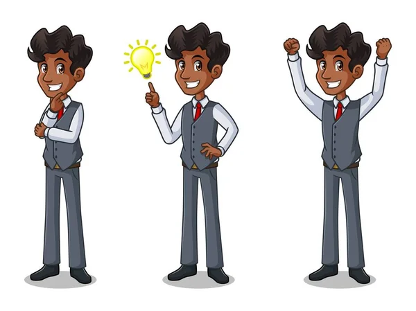 Set of businessman in vest getting ideas gesture — Stock Vector