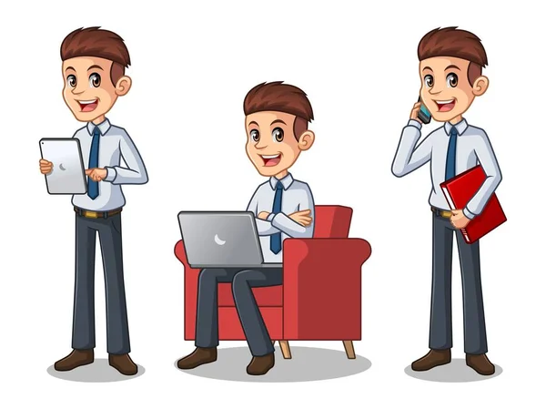 Set of businessman in shirt working on gadgets — Stock Vector