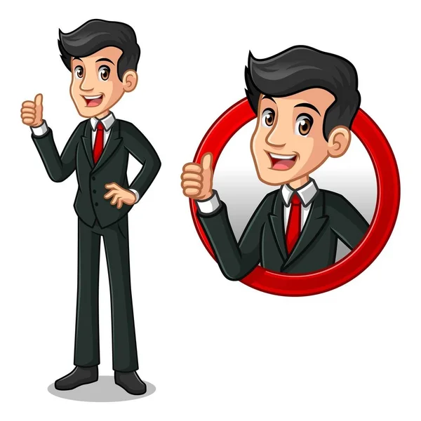 Conjunto de homem de negócios em terno preto dentro do conceito de logotipo círculo — Vetor de Stock