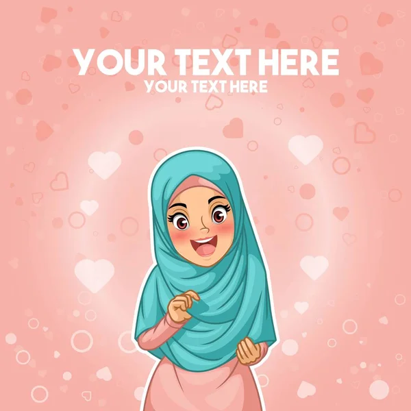 Mujer Musulmana Orgullosa Feliz Con Hijab Sosteniendo Diseño Personaje Dibujos — Vector de stock