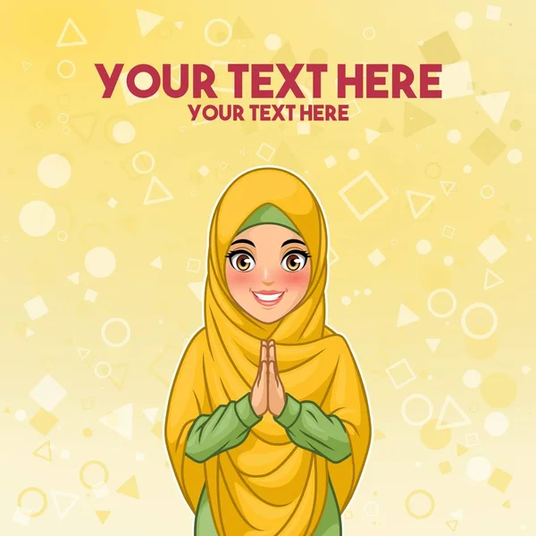 Νεαρή Μουσουλμάνα Φθορά Hijab Πέπλο Χαμογελώντας Χαιρετισμό Φιλόξενο Χειρονομία Χέρια — Διανυσματικό Αρχείο