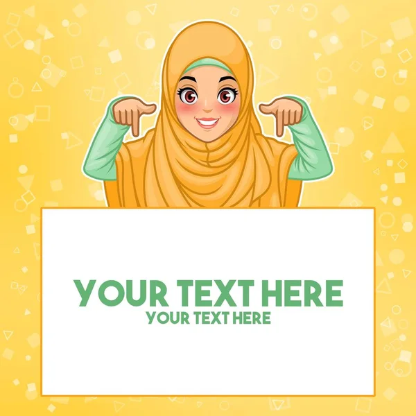 Ung Muslimsk Kvinna Som Bär Hijab Slöja Pekande Finger Kopia — Stock vektor