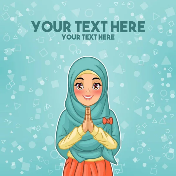 Jeune Femme Musulmane Portant Voile Hijab Salutation Souriante Avec Geste — Image vectorielle