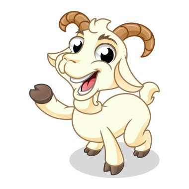 Keçi Sunumu Bir Şey, Memeli Hayvan, Karikatür Vektör İllüstrasyon Maskotu, İzole Beyaz Arkaplanda.