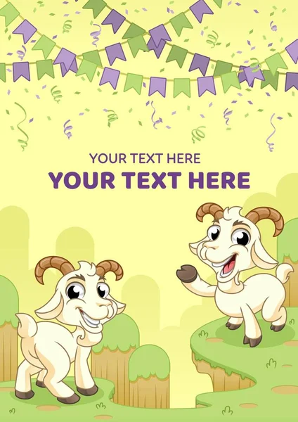 Happy Goats Party Flags Confetti Decorations Greeting Cards Idul Adha - Stok Vektor