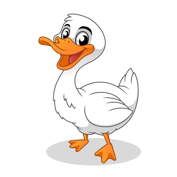 Happy Duck Bird Animal Cartoon Vector Illustration Mascot Isolated White — 스톡 벡터