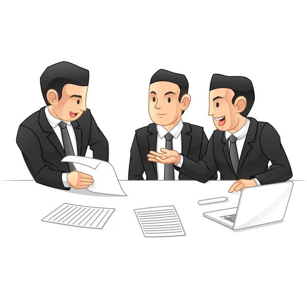 Business People Discussing Together Computers Some Printed Paper Business Meetings — Stock Vector