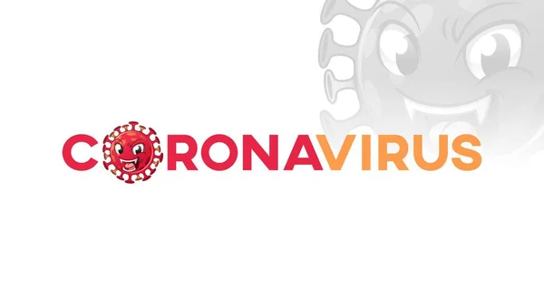 Título Del Coronavirus Banner Texto Con Mascota Virus Logotipo Ilustración — Vector de stock