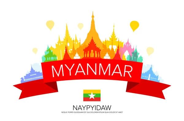 Myanmar Travel Landmarks. — Stock Vector